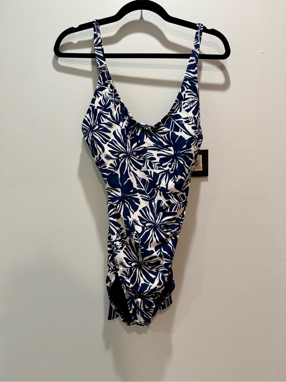 NWT Ellen Tracy Navy White One Piece Swimsuit Size 10 | Tie Waist